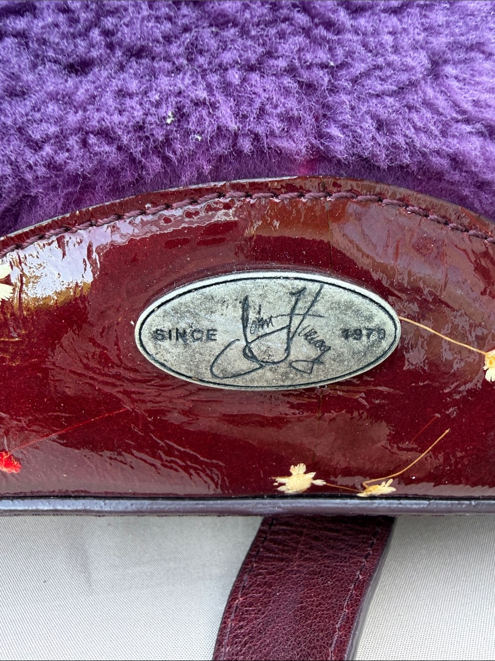 John Fluevog “Susan” Floral Shearling Sling Bag - Picture 2 of 6